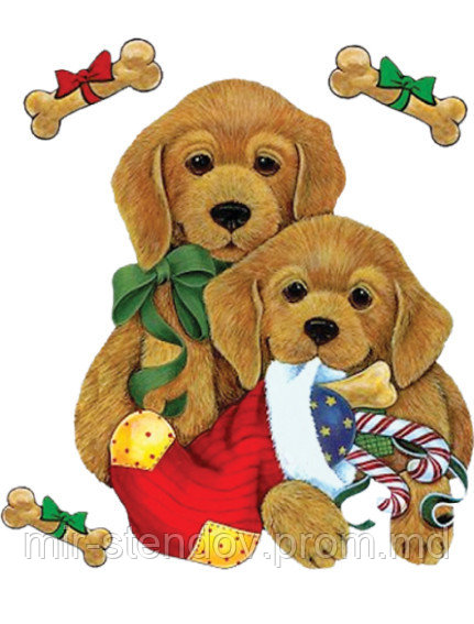 Наклейка новогодняя Щеночки, фото 1