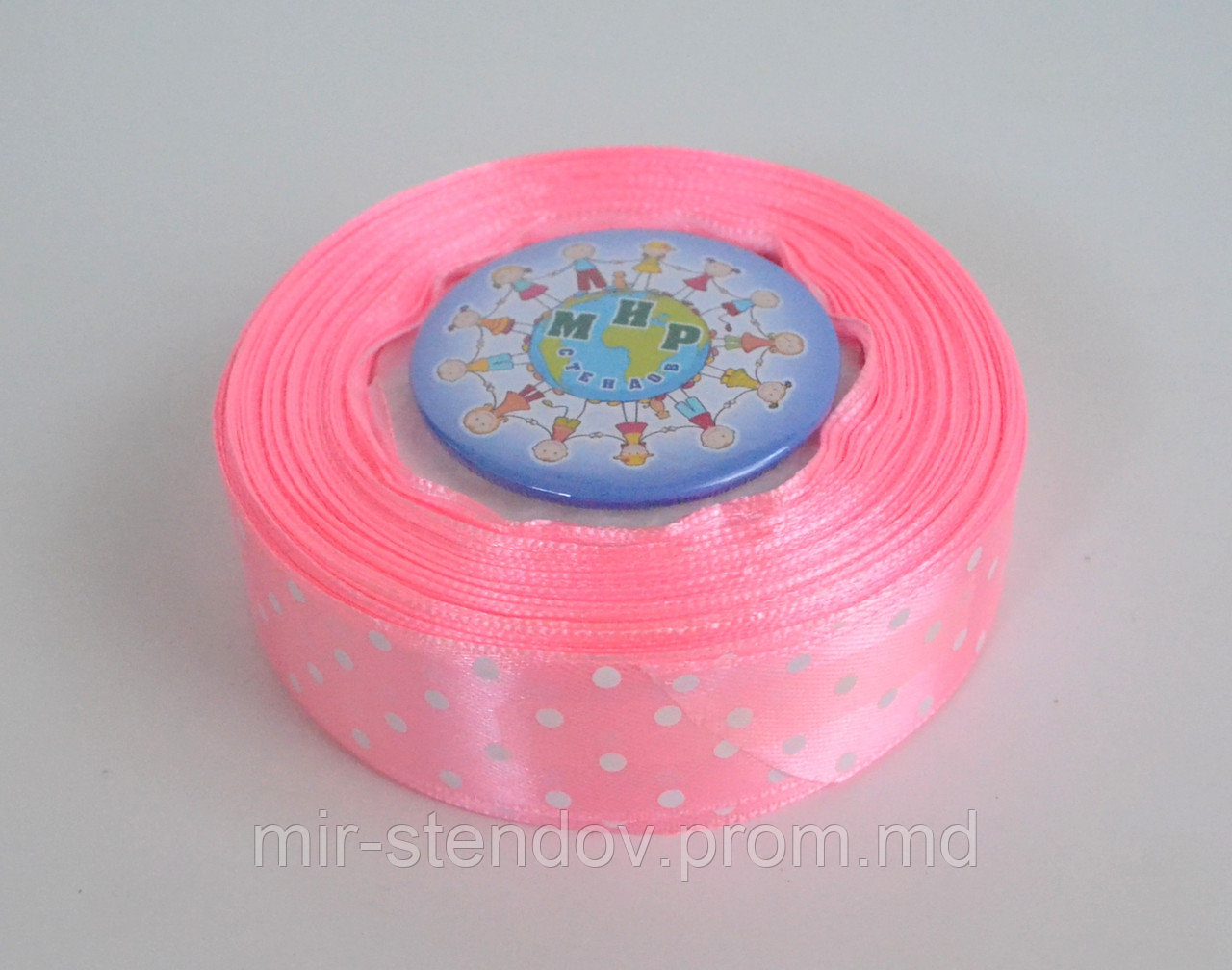 Лента атласная 25 мм Горох Розовая, фото 1
