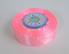 Лента атласная 25 мм Горох Розовая