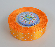 Лента атласная 25 мм Горох Жёлтая