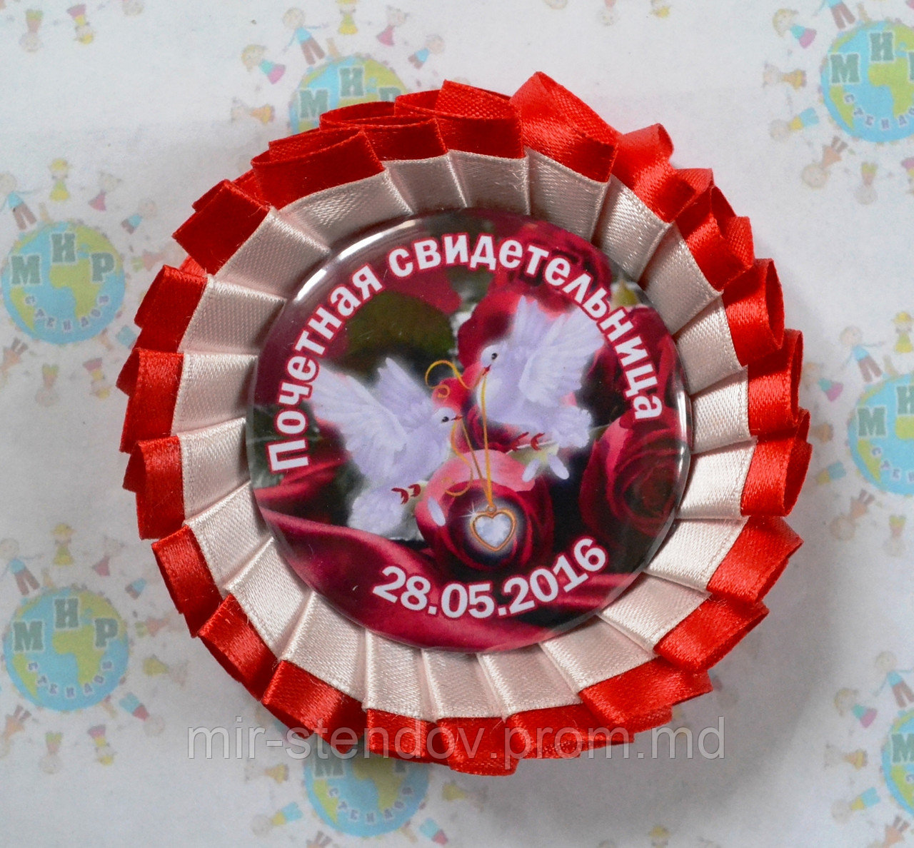 Значок для свадьбы с двойной розеткой Red & Wite - фото 1 - id-p5997580