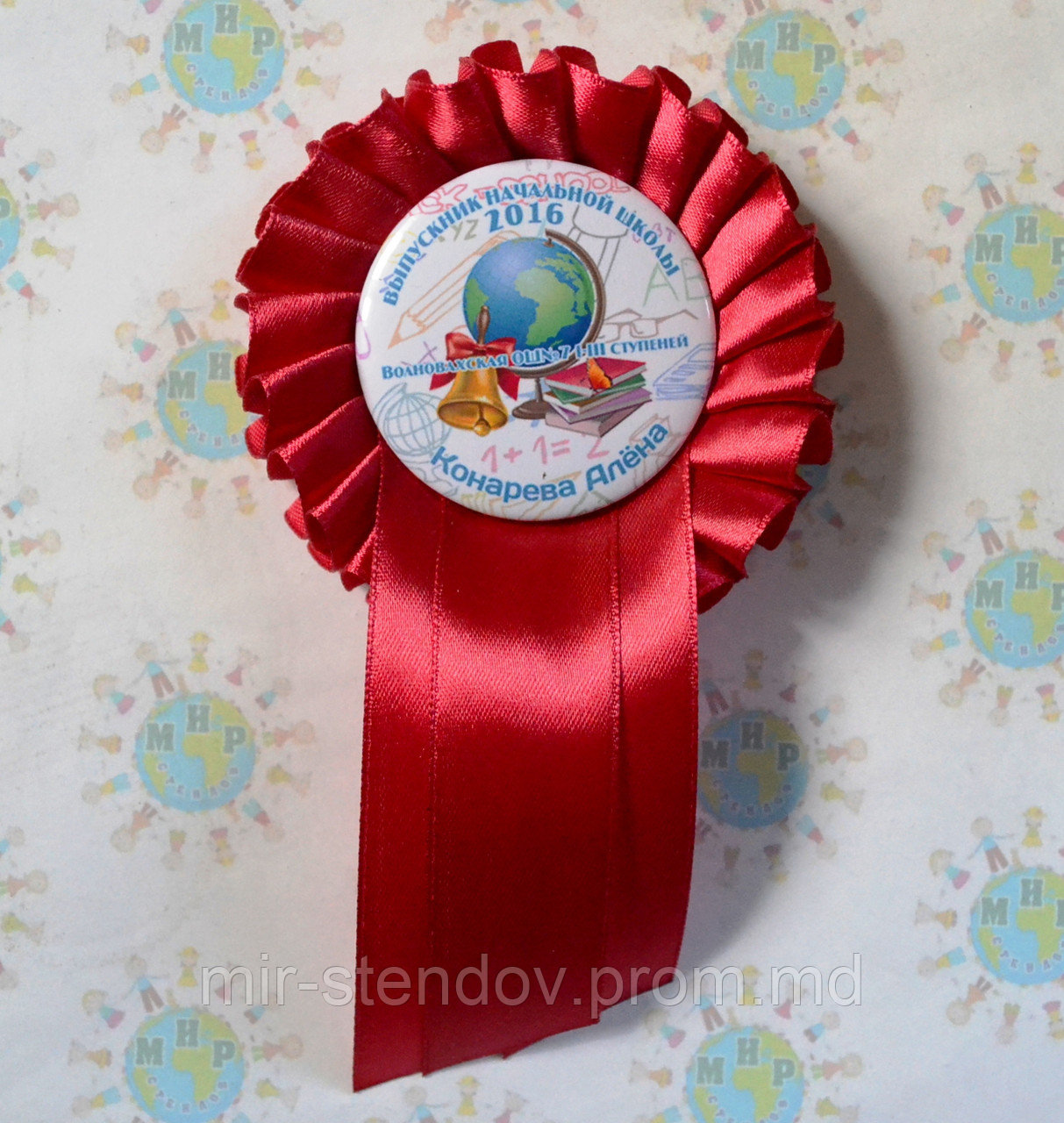 Значок Выпускник с розеткой Бордо и хвостиком, фото 1