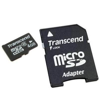 Transcend MicroSDHC 4GB Class 4 + SD адаптер - фото 1 - id-p58238