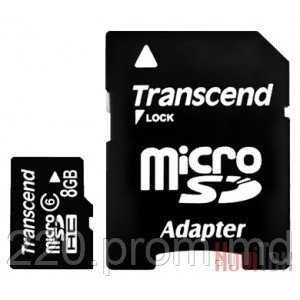 Transcend MicroSDHC 8GB Class 4 + SD адаптер - фото 1 - id-p58239