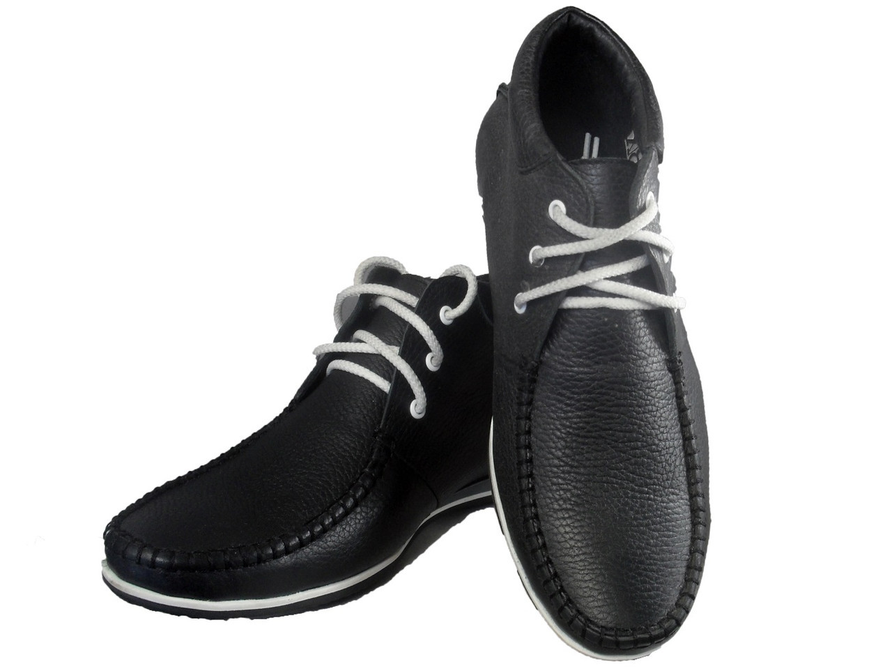 Ботинки мужские демисезонные натуральная кожа черные на шнуровке - фото 1 - id-p7811186