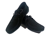 Мокасины мужские натуральная замша черные на шнуровке Люкс 41 Черный