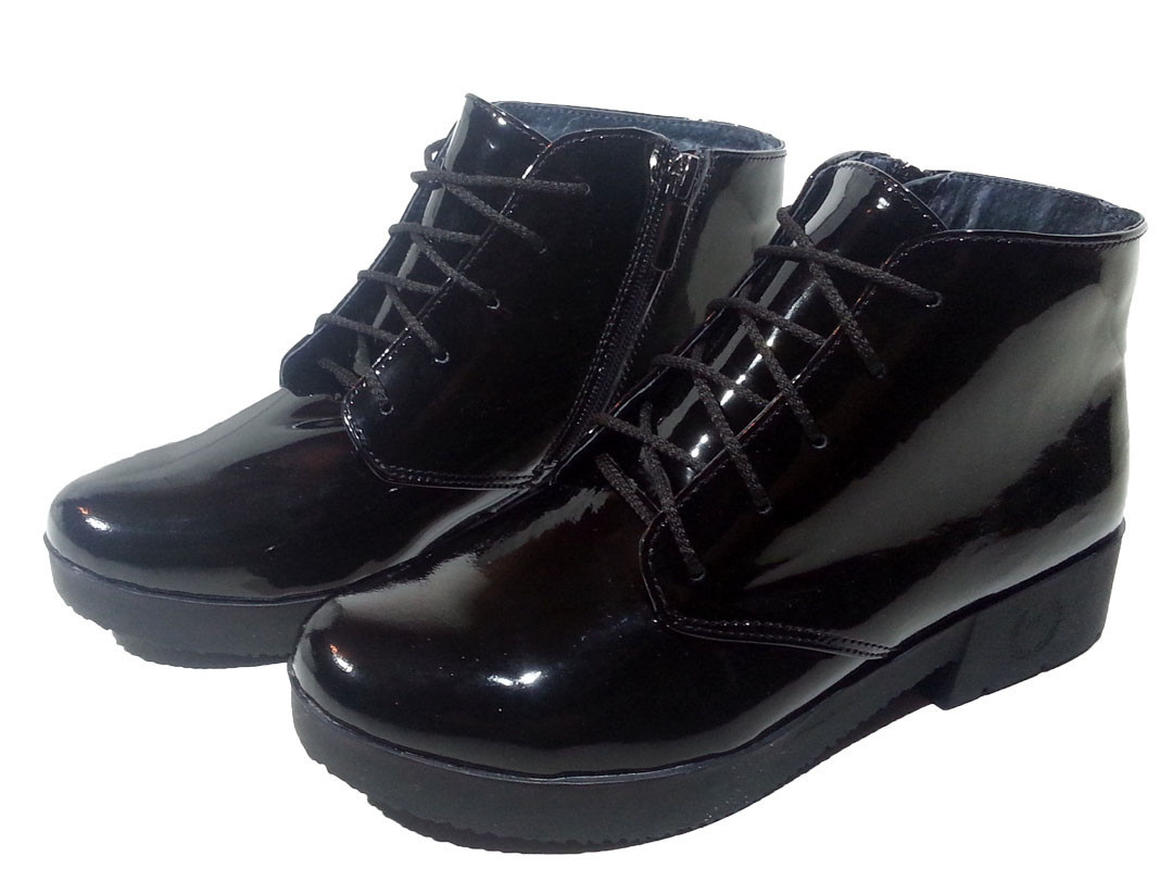 Ботинки женские демисезонные натуральный лак черные на шнуровке со змейкой (Б50) 36 Черный - фото 1 - id-p7811336