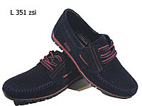 Мокасины мужские летние натуральная перфорированная замша на шнуровке синие (L 351)