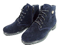 Ботинки женские демисезонные натуральная замша синие на шнуровке со змейкой (Б-09