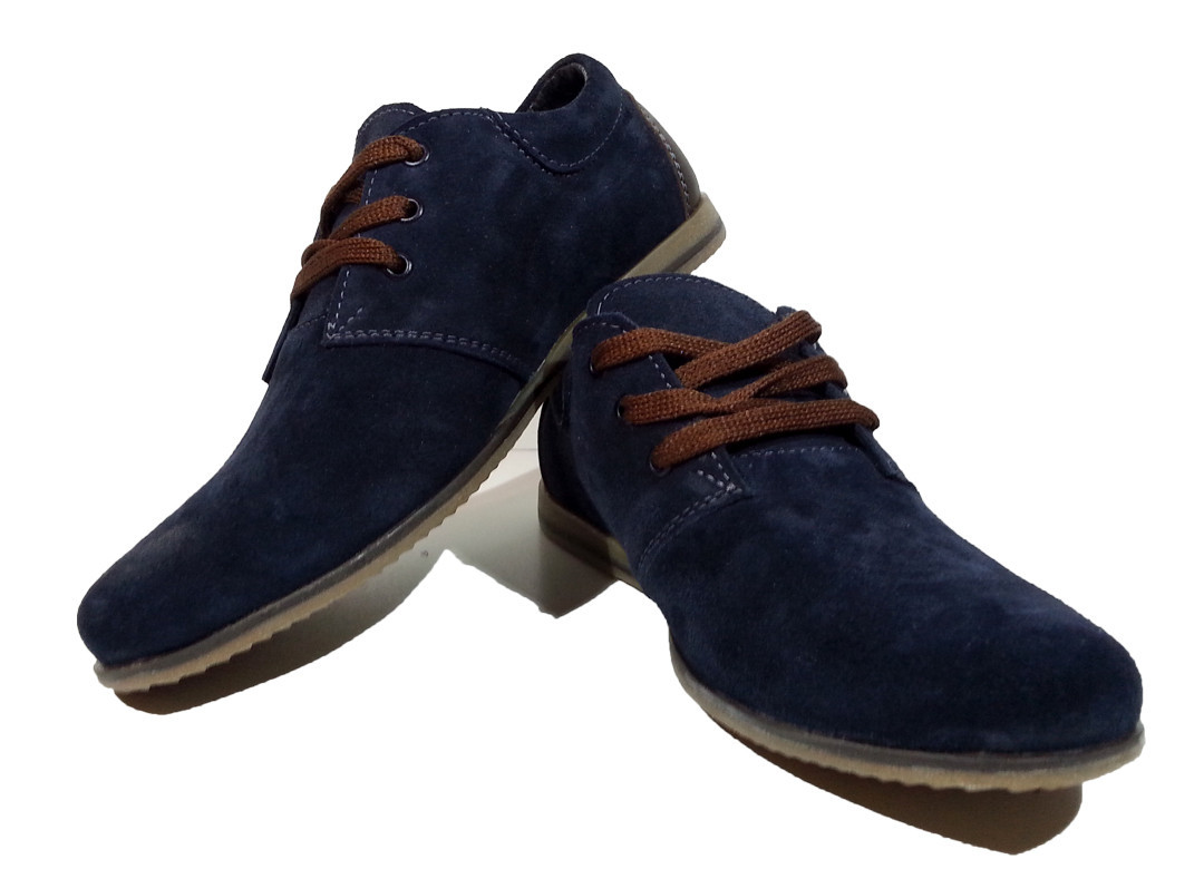 Мокасины подростковые натуральная замша синие на шнуровке (Д377сз) 39 - фото 1 - id-p7811896