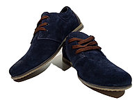 Мокасины подростковые натуральная замша синие на шнуровке (Д377сз) 35