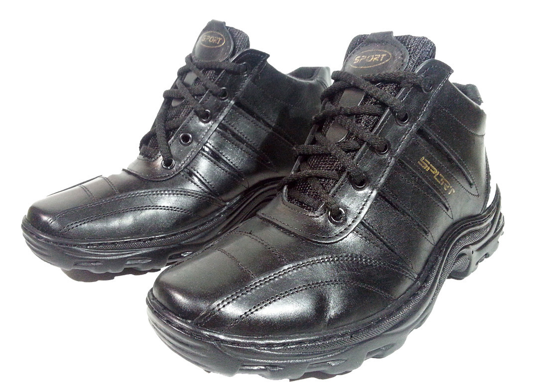 Ботинки зимние мужские натуральная кожа черные на шнуровке (03) - фото 1 - id-p7812040