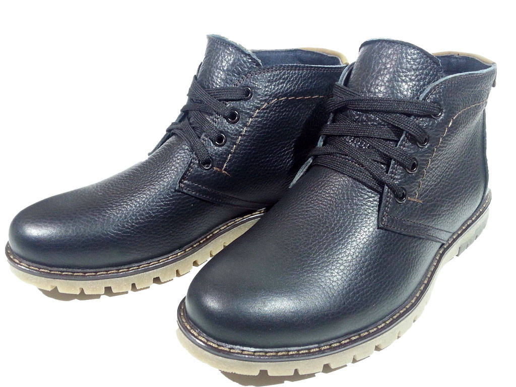 Ботинки зимние мужские натуральная кожа черные на шнуровке (Б 9ч) - фото 1 - id-p7812039