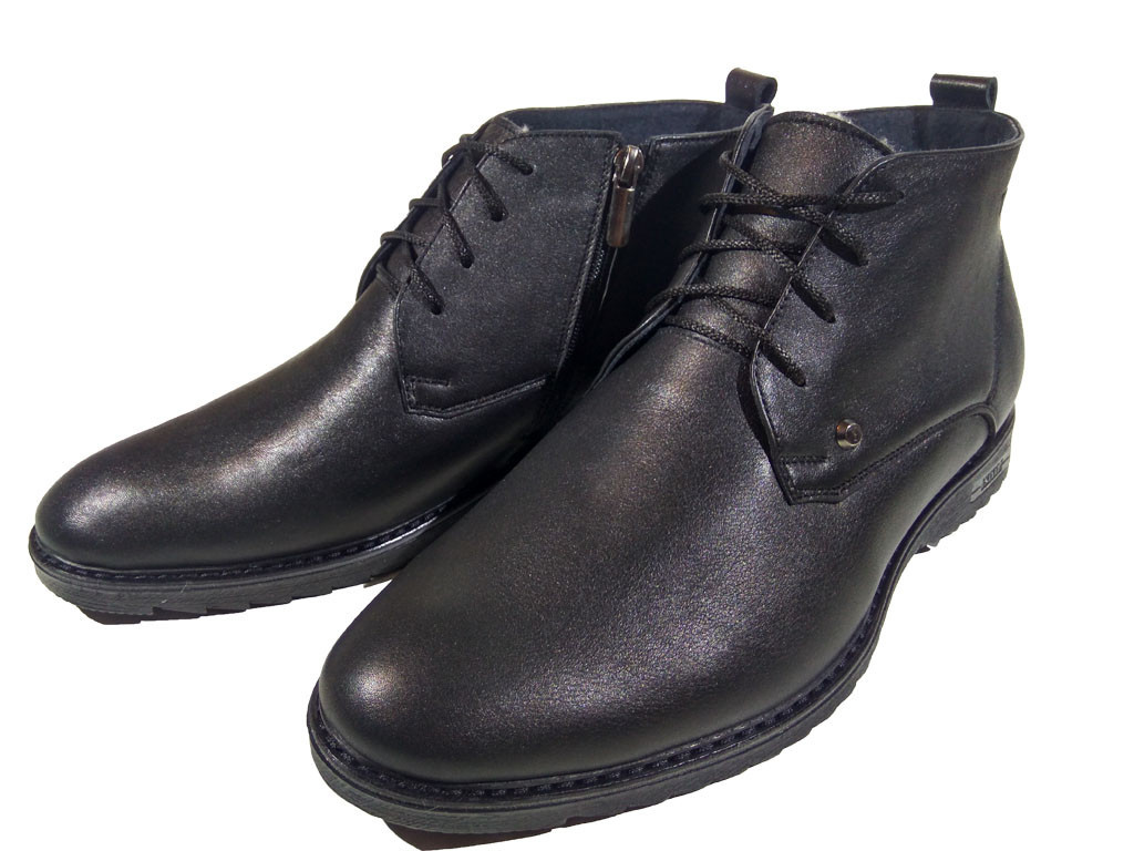 Ботинки мужские зимние натуральная кожа черные на шнуровке (Б-10) - фото 1 - id-p7812128