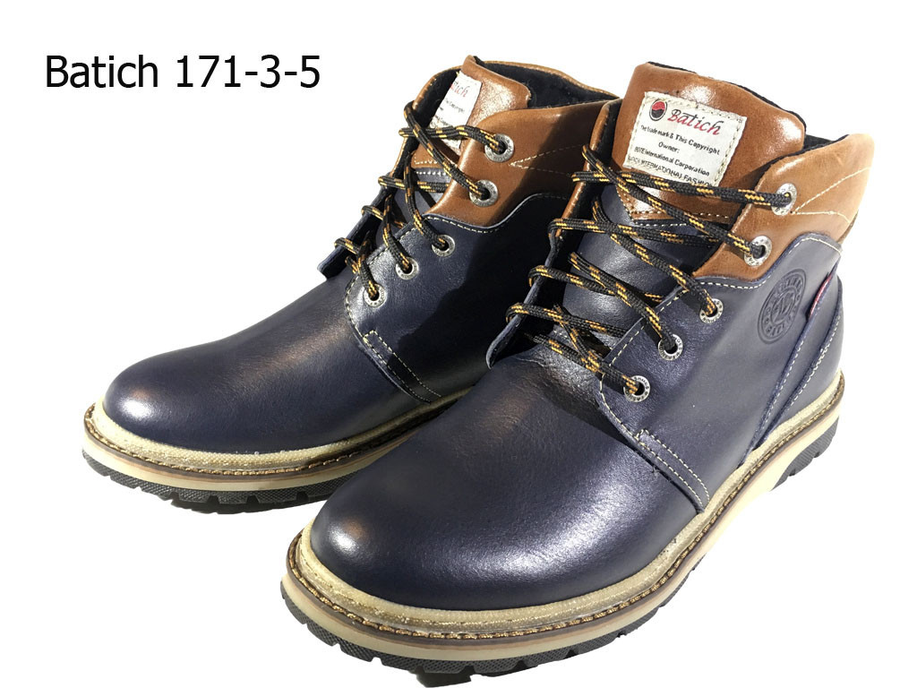 Ботинки мужские зимние натуральная кожа синие на шнуровке (171-3-5) 40 - фото 1 - id-p7812368