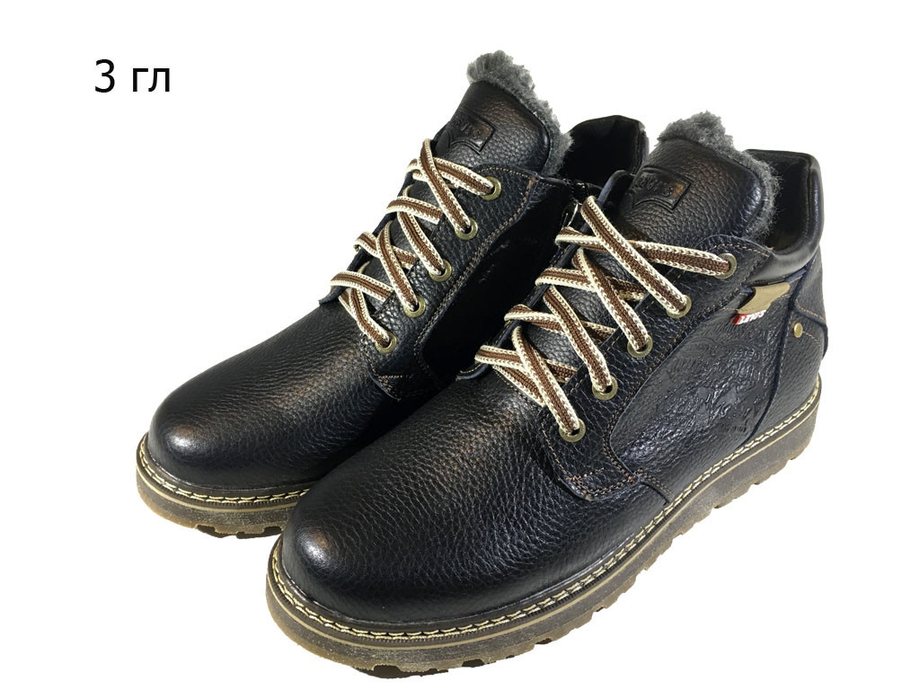 Ботинки мужские зимние натуральная кожа черные на шнуровке (3 гл) - фото 1 - id-p7812513
