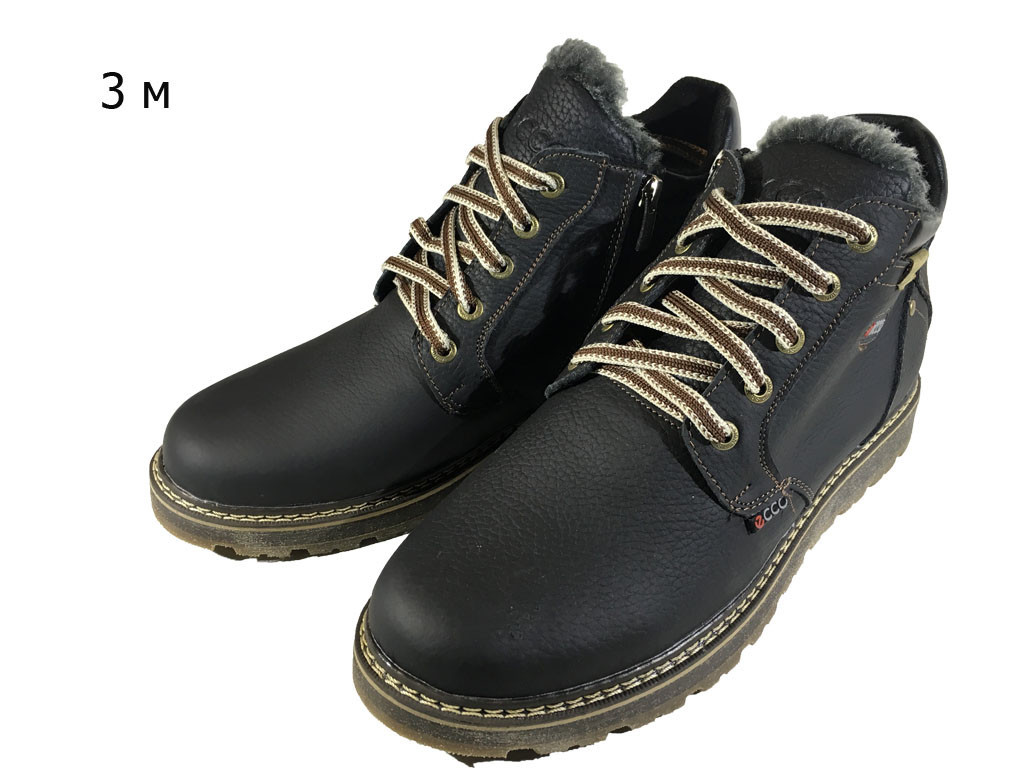 Ботинки мужские зимние натуральная кожа черные на шнуровке (3 м) - фото 1 - id-p7812520