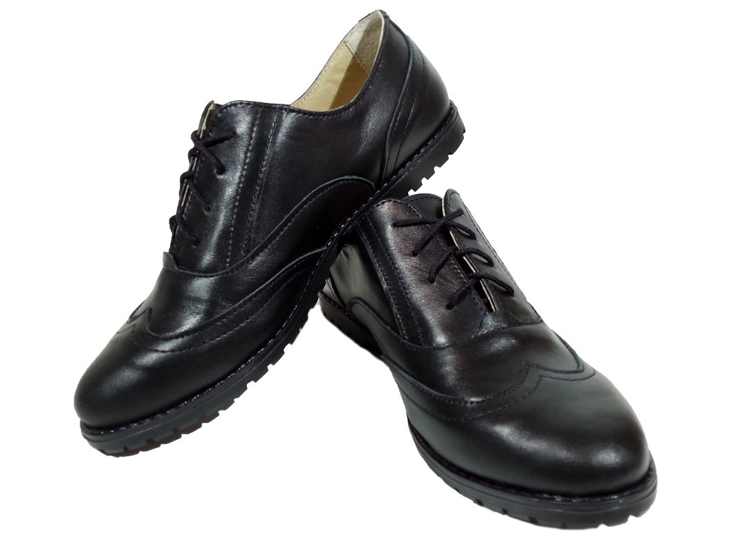 Туфли женские комфорт натуральная кожа черные на шнуровке Юлиана (122чк) - фото 1 - id-p7812684