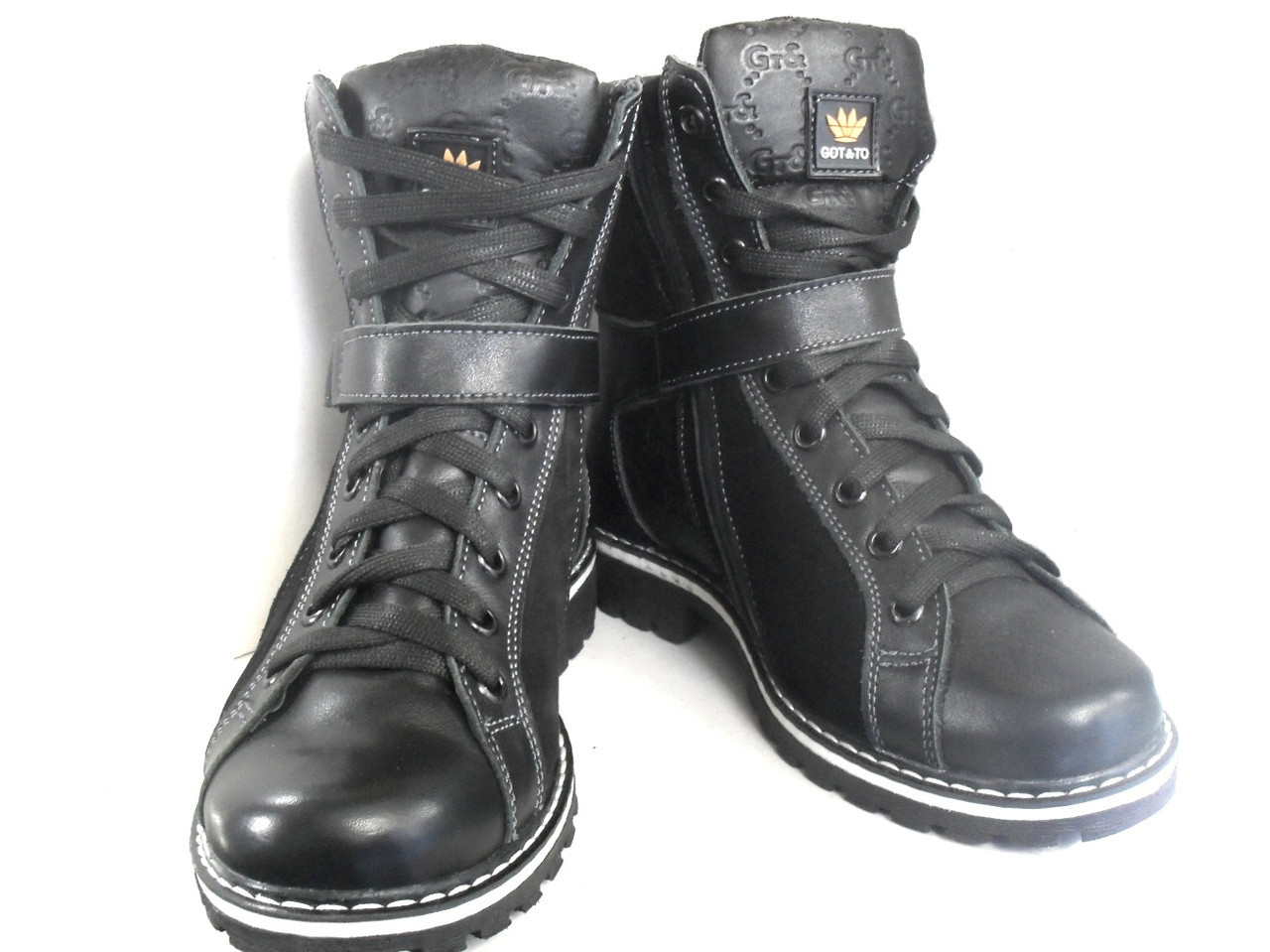 Ботинки женские на меху черные на шнуровке (835) - фото 1 - id-p7812686