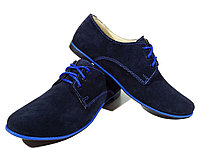 Туфли женские комфорт натуральная замша синие на шнуровке (15) 36 Синий