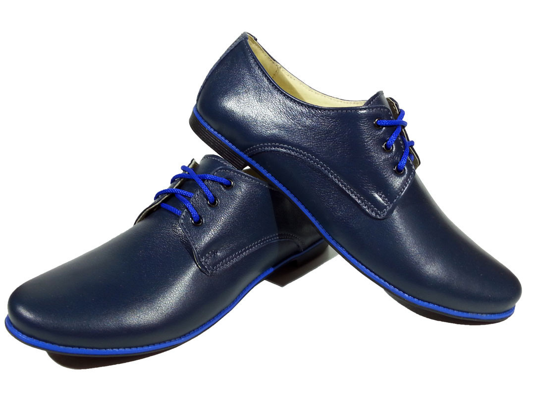 Туфли женские комфорт натуральная кожа синие на шнуровке (15) 36 Синий - фото 1 - id-p7812715