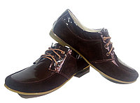 Туфли женские комфорт натуральная лаковая кожа в комбинации с натуральной замшей коричневые на шнуровке (114) 36 Коричневый