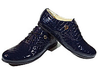 Туфли женские комфорт натуральная лаковая кожа "рептилия" синие на шнуровке (Т03) 37 Синий