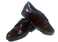 Туфли женские комфорт натуральная лаковая кожа коричневые на шнуровке (015) 39 Коричневый