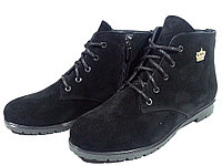 Ботинки женские замшевые черные на молнии и шнуровке (Б-09) 36