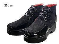 Ботинки женские на меху черные на шнуровке (261)