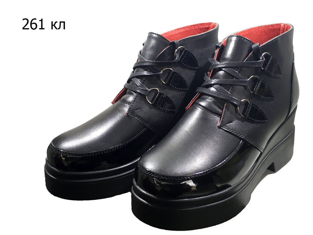 Ботинки женские на меху черные на шнуровке (261) 41 - фото 1 - id-p7813053