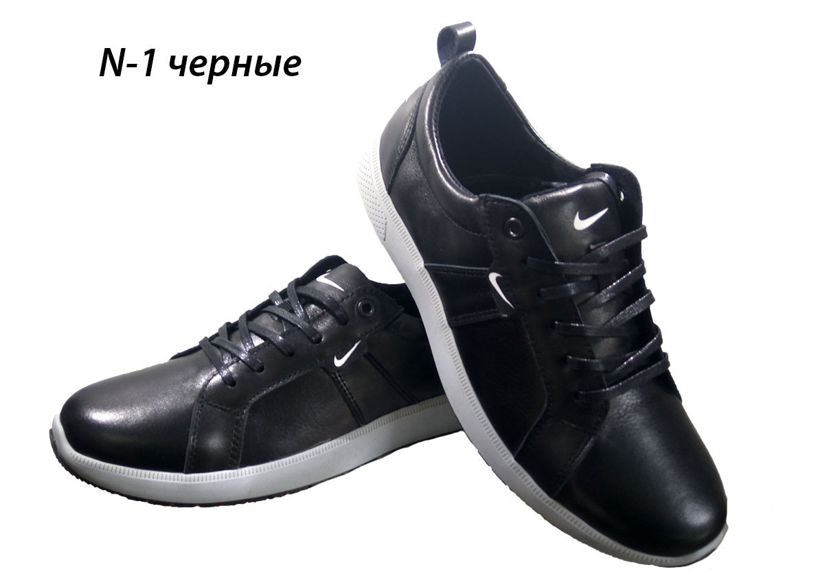 Кроссовки NIKE черные натуральная кожа на шнуровке (N-1) 40 - фото 1 - id-p7813115