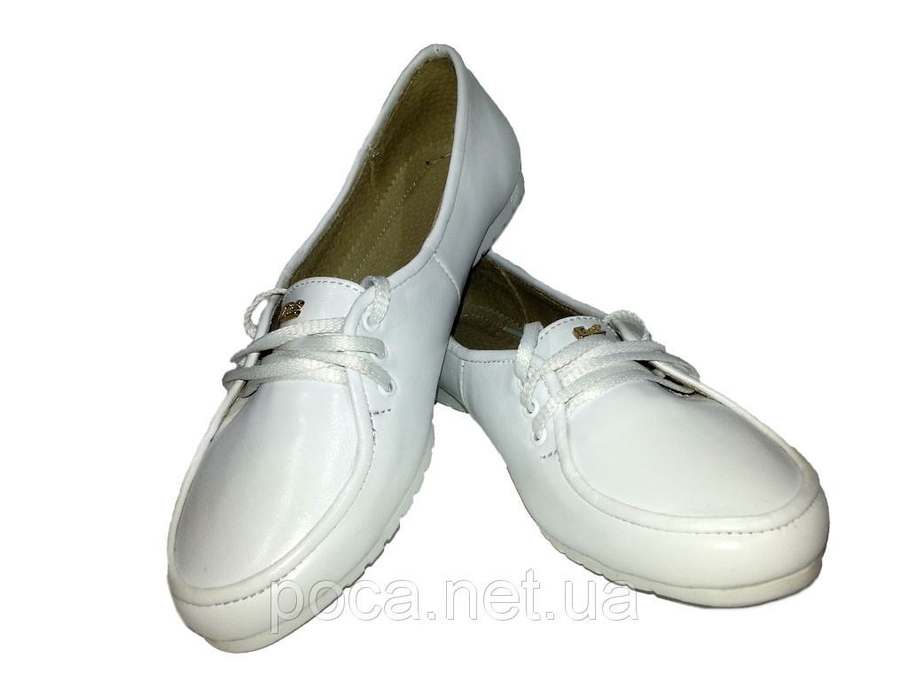 Туфли женские балетки натуральная кожа белые на шнуровке 36 - фото 1 - id-p7813176