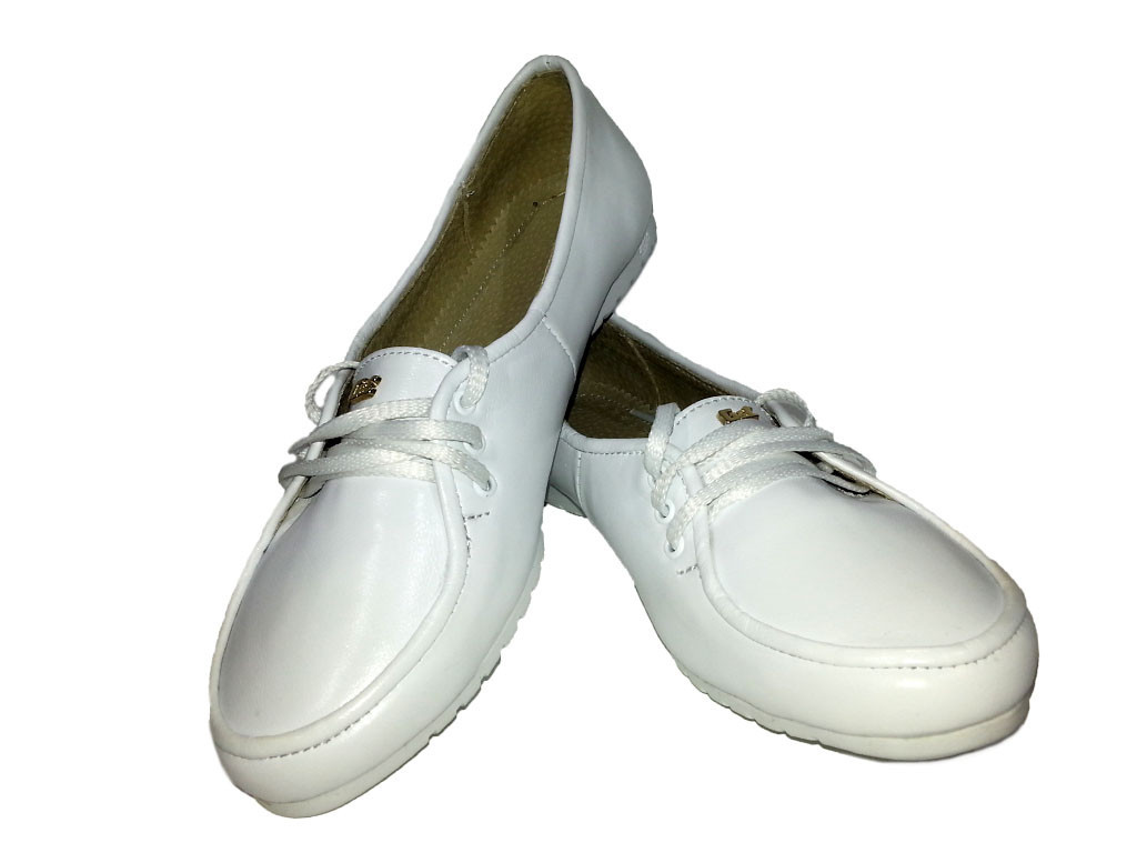 Туфли женские балетки натуральная кожа белые на шнуровке - фото 1 - id-p7813175