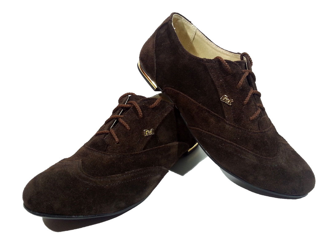 Туфли женские комфорт коричневые натуральная замша на шнуровке - фото 1 - id-p7813212