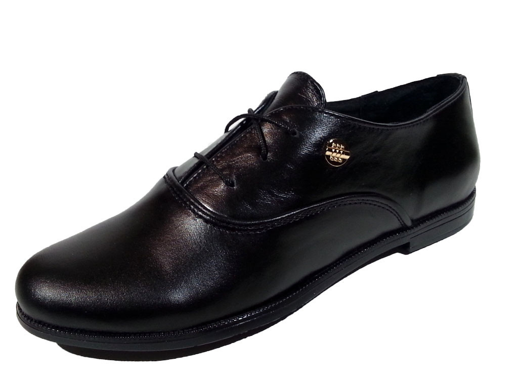 Туфли женские комфорт натуральная кожа черные на шнуровке (Т 03) 36 Черный - фото 1 - id-p7813245