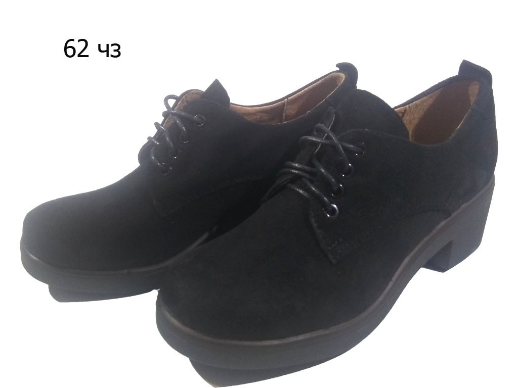 Туфли женские комфорт натуральная замша черные на шнуровке (шнурок чз) 38 - фото 1 - id-p7813520