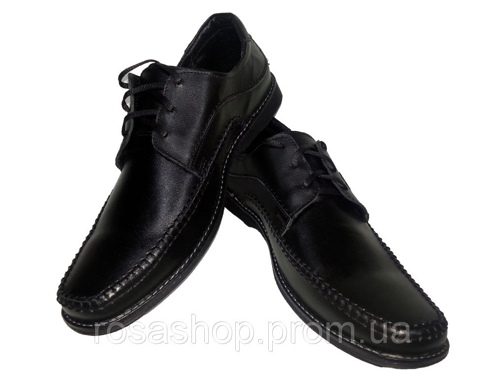 Туфли мужские натуральная кожа черные на шнуровке 40 - фото 1 - id-p7813677