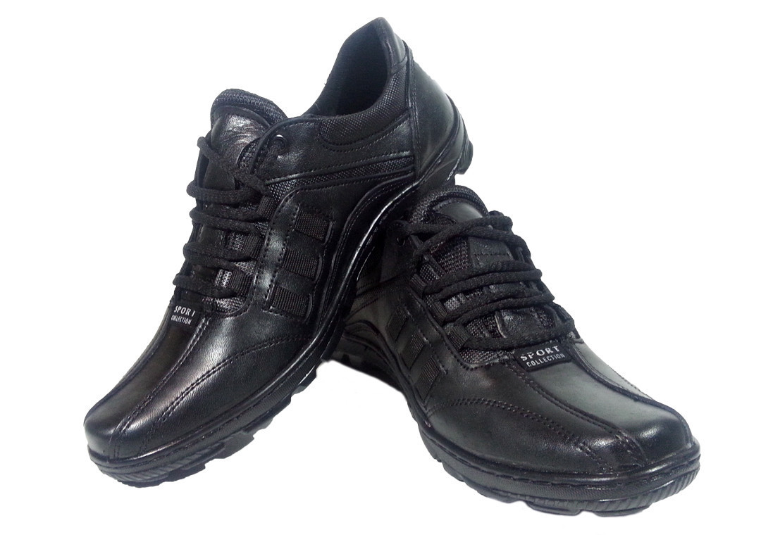 Туфли мужские спортивные натуральная кожа черные на шнуровке (07) 44 Черный - фото 1 - id-p7813696