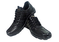 Туфли мужские спортивные натуральная кожа черные на шнуровке (03)