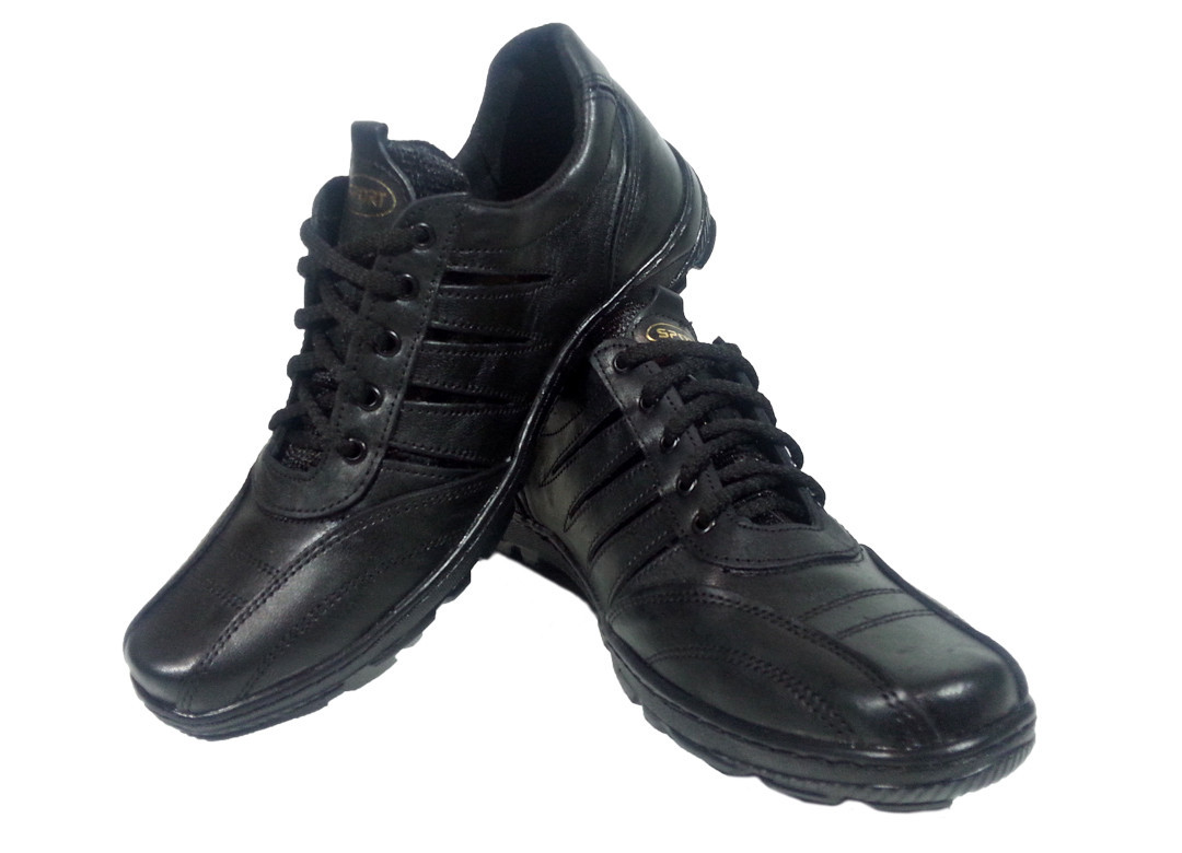 Туфли мужские спортивные натуральная кожа черные на шнуровке (03) - фото 1 - id-p7813699