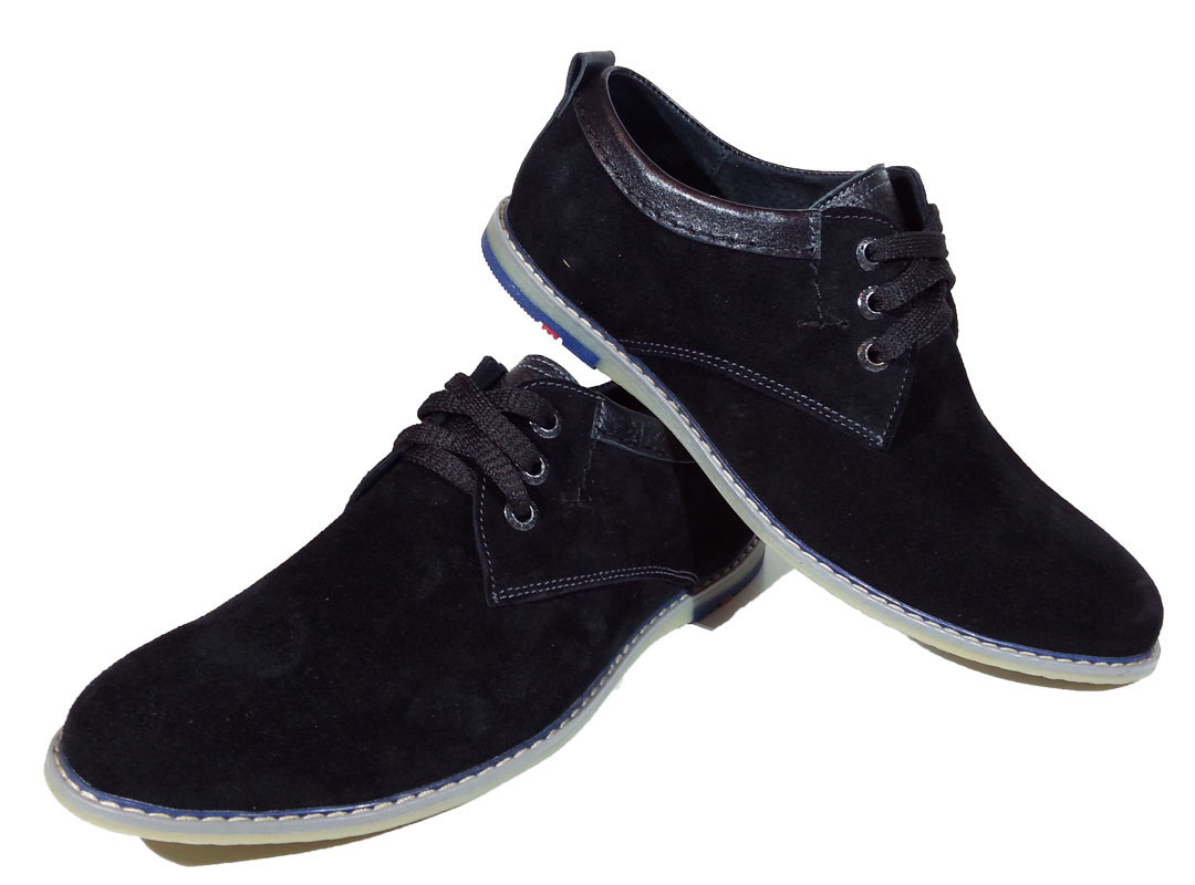 Туфли мужские натуральная замша черные на шнуровке (Т9) - фото 1 - id-p7813720