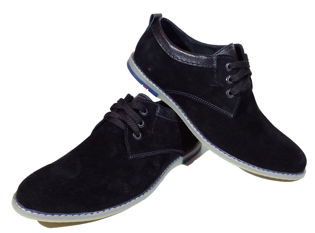 Туфли мужские натуральная замша черные на шнуровке (Т9) 40 Черный - фото 1 - id-p7813721