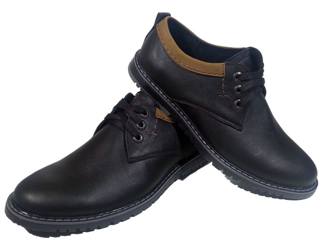 Туфли мужские натуральная кожа черные на шнуровке (Т-9) 40 Черный - фото 1 - id-p7813764