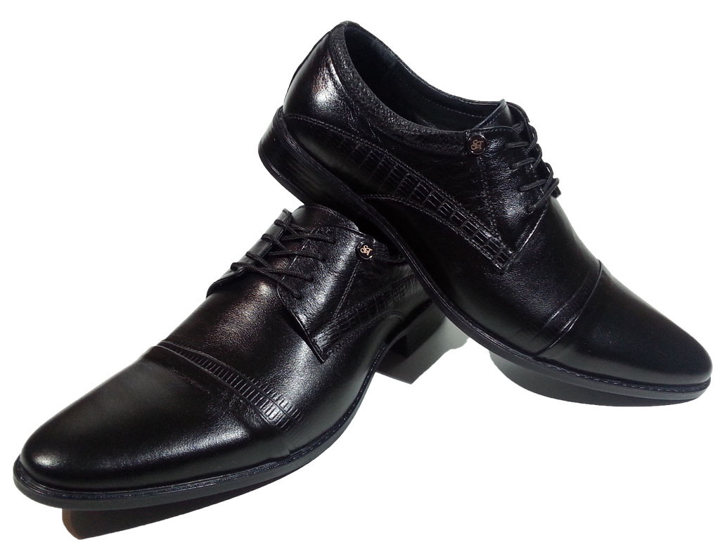 Туфли мужские классические натуральная кожа черные на шнуровке (16-100) - фото 1 - id-p7813819