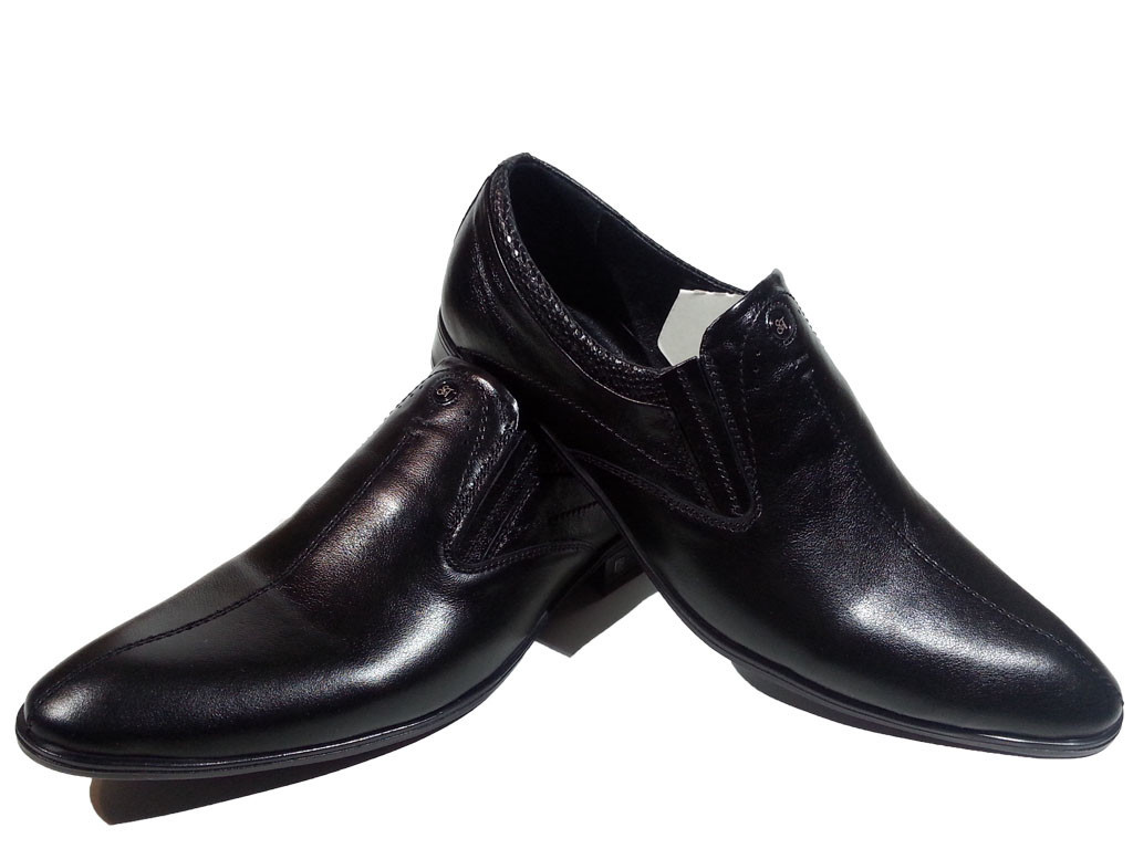 Туфли мужские классические натуральная кожа черные на резинке (16-103) - фото 1 - id-p7813825