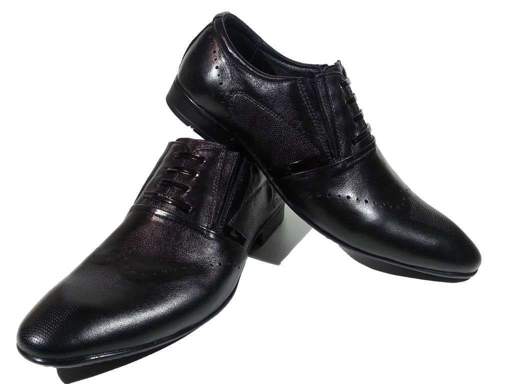Туфли мужские классические натуральная кожа черные на резинке (16-106) - фото 1 - id-p7813828
