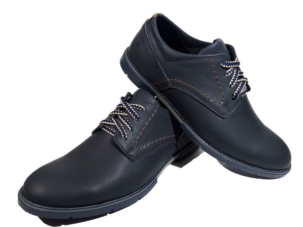 Туфли мужские классические натуральная кожа синие на шнуровке (Т-35) 40 - фото 1 - id-p7813896