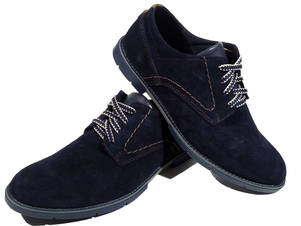 Туфли мужские классические натуральная замша синие на шнуровке (Т-35) 41 - фото 1 - id-p7813904