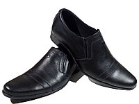 Туфли мужские классические натуральная кожа черные на резинке (1002)